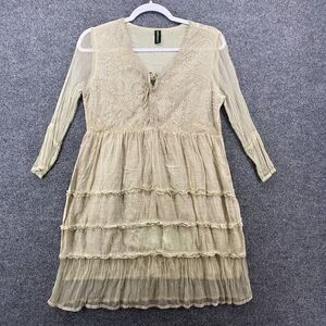 Sacred Threads Dress Womens M Silk Cotton‎ Babydoll Tiered Boho Western Hippie